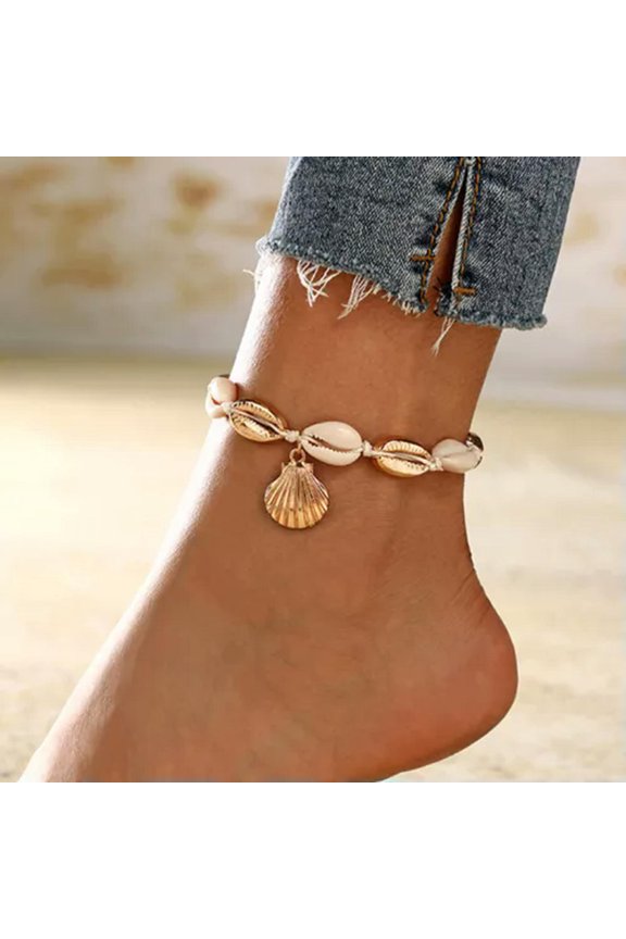 Boho Beaded Ankle Bracelet Women Gold Silver Anklets Adjustable Chain Foot Beach-Shell