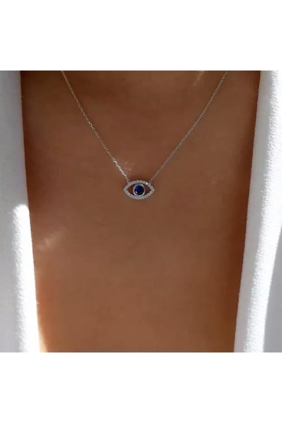 Boho Fashion Evil Eye Sunflower Moon Stone Pendant Necklace Women Jewellery Gift-#1 Evil Eye Sliver Necklace