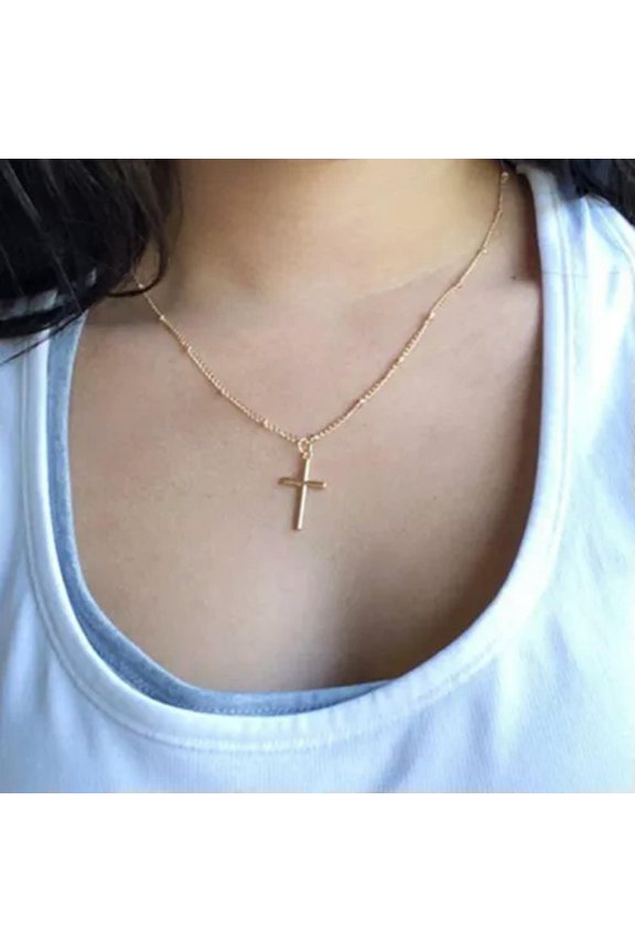 Boho Fashion Evil Eye Sunflower Moon Stone Pendant Necklace Women Jewellery Gift-#8 Cross