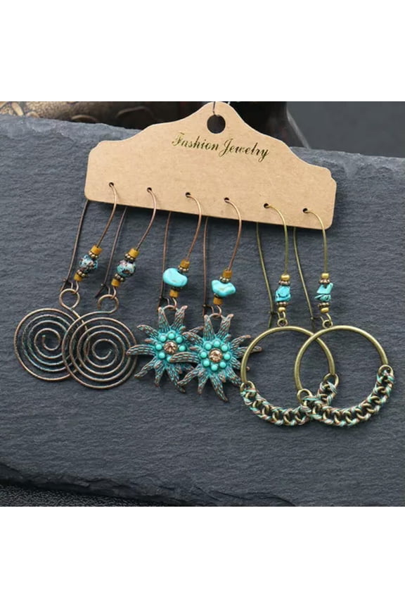 Boho Gypsy Earrings Set Womens Ethnic Long Tassel Ear Hook Drop Dangle Jewellery-13-3Pairs Sun