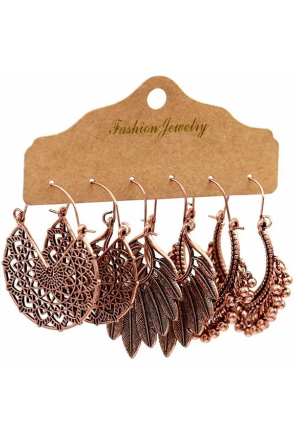 Boho Gypsy Earrings Tribal Ethnic Festival Tassel Hook Drop Dangle Delicate Jewelry Gift-3 pairs Wings feathers