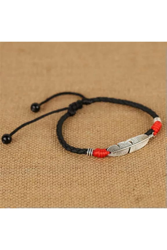 Boho Handmade Man Feather Leather Rope Anklets Barefoot Sandal Beach Delicate Jewelry WY4-Red