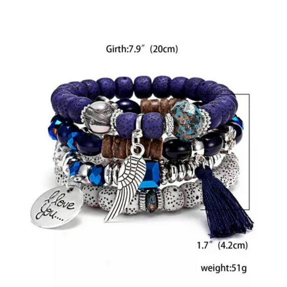 GKNET Boho Multilayer Natural Stone Crystal Bangle Beaded Bracelet Womens Delicate Jewelry Gift-Love Wing - Blue(4pcs)