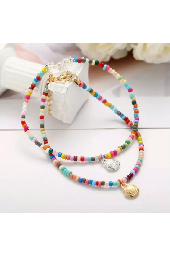 Boho Shell Colorful Beads Anklets Chain Women Bracelet Foot Beach Jewellery New-Gold+Silver