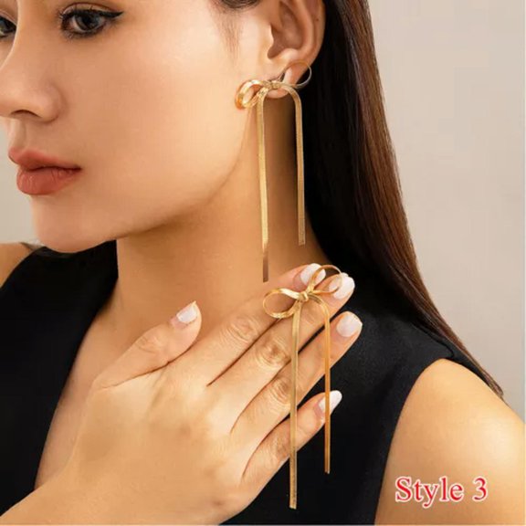 GKNET Bow Earrings Dangle Earrings Chain Necklace Bracelet Bow Knot Tassel Earrings -style 3