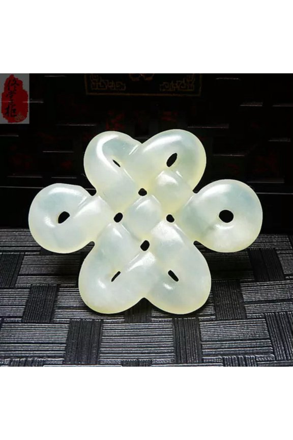 Bow Knot Female Xiuyu Double-sided Hollow Vintage Chinese Knot Jade Pendant-42**30*6mm