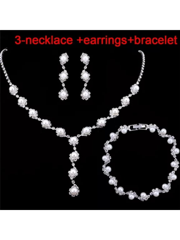 Bride Wedding Delicate Jewelry Sets Simple Crystal Necklace Earrings Bracelets S_yi-style3