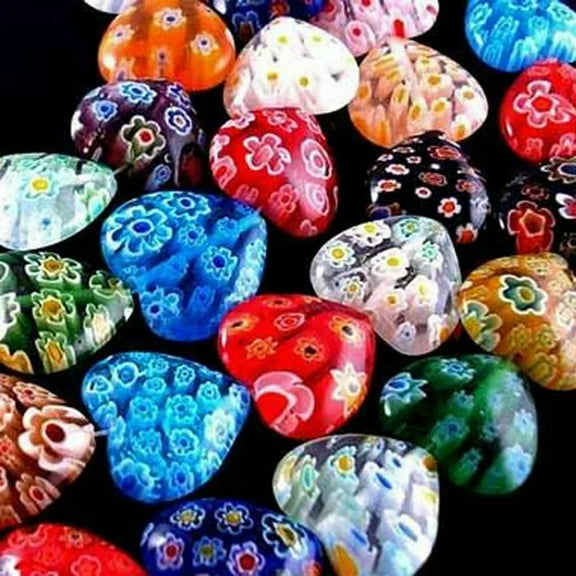 GKNET Bulk 100Pcs Multicolor Heart Millefiori Glass Beads 8mm for DIY Craft Jewelry