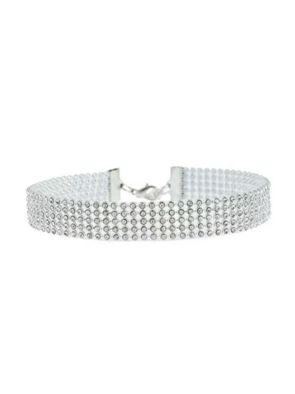 Bundle Neck Necklace Charm Crystal Choker Rhinestone Collar Neck Strap Vintage-silver 5 rows