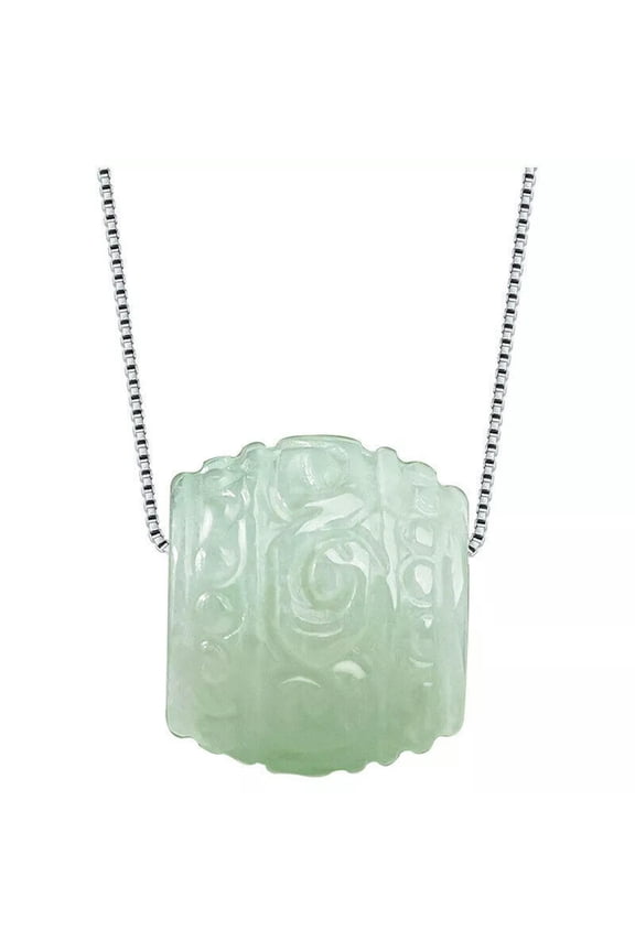 Burmese Jade Bead Pendant Green Man Jadeite Necklace Natural 925 Silver