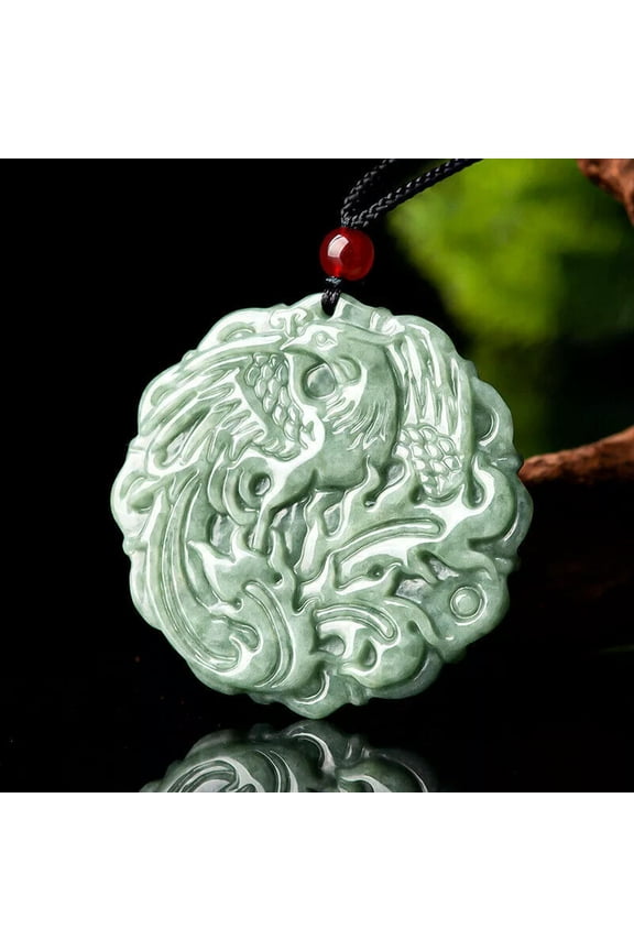 Burmese Jade Phoenix Pendant Natural Green Necklace Man Amulets Vintage Jadeite