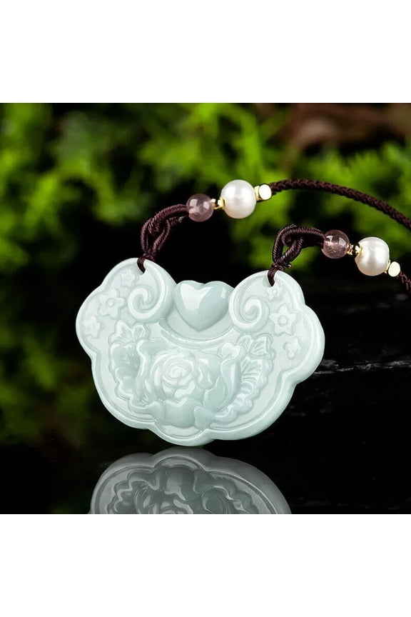 Burmese Jadeite Flower Pendant Necklace Natural Man Jade White Emerald Jewelry