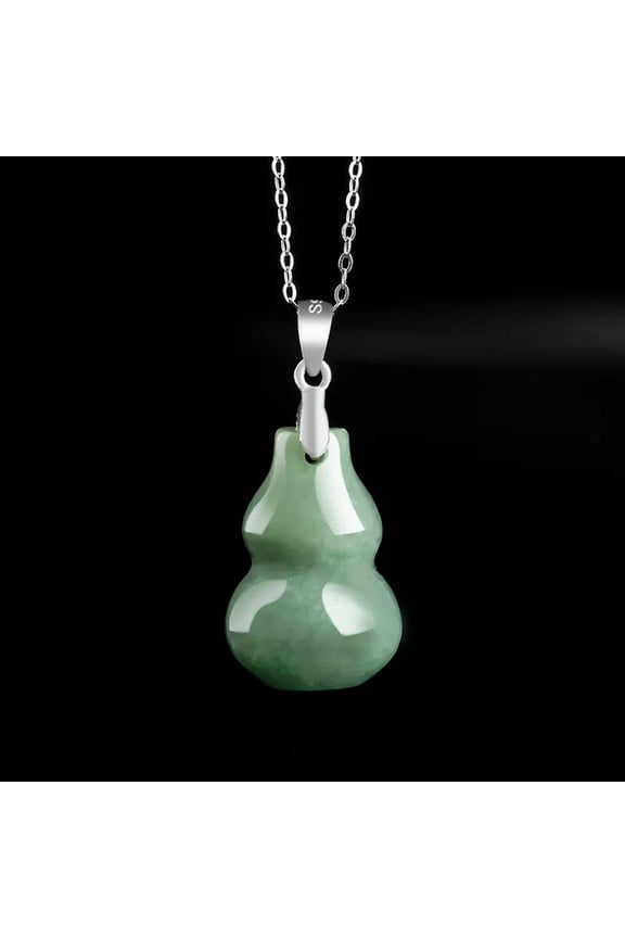 Burmese Jadeite Gourd Pendant Necklaces Green 925 Silver Natural Necklace Jade