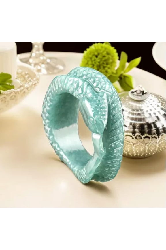 Burmese Jadeite Snake Ring Charm Natural Blue Jade Women Real Delicate Jewelry Emerald-17mm