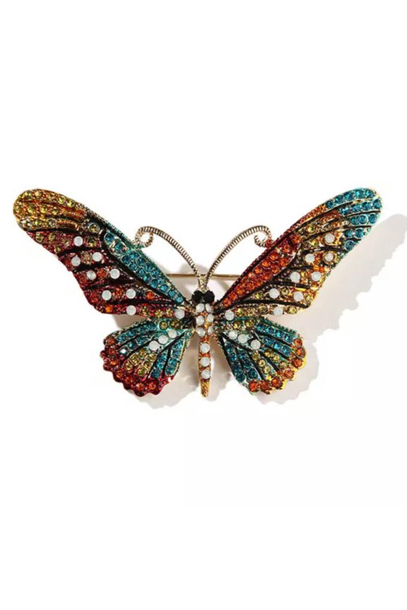 Butterfly Animal Crystal Rhinestone Brooch Pins Women Delicate Jewelry Gift Bouquet P_tu-Orange