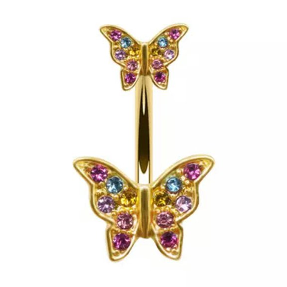 GKNET Butterfly Body Piercing Belly Button Ring Navel Nail Beach Sexy Delicate Jewelry Women-Gold