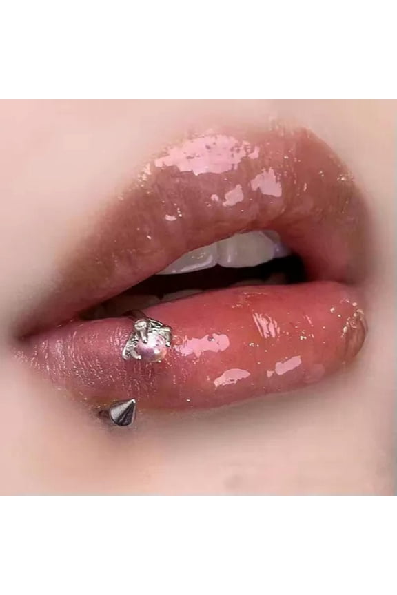 C Titanium Steel Hypoallergenic Lip Ring Sharp Taper Screw Lip Stud Piercing-Light Pink-1.2*8mm