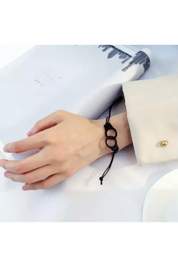 COUPLE Fashion Handmake Knit Handcuffs Shape Bangle Infinity Bracelet Each-Black