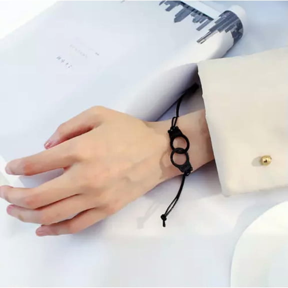 GKNET COUPLE Fashion Handmake Knit Handcuffs Shape Bangle Infinity Bracelet Each-Black