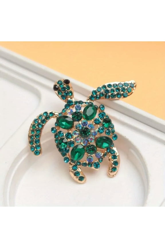 Cartoon Green Rhinestone Turtle Brooch Clothing Animal Accessories