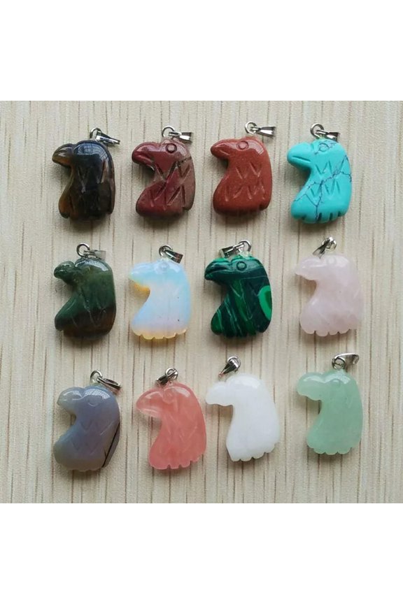Carved Mixed Natural Stone Agate Eagle Head Charms Pendants Bead Delicate Jewelry 12pcs