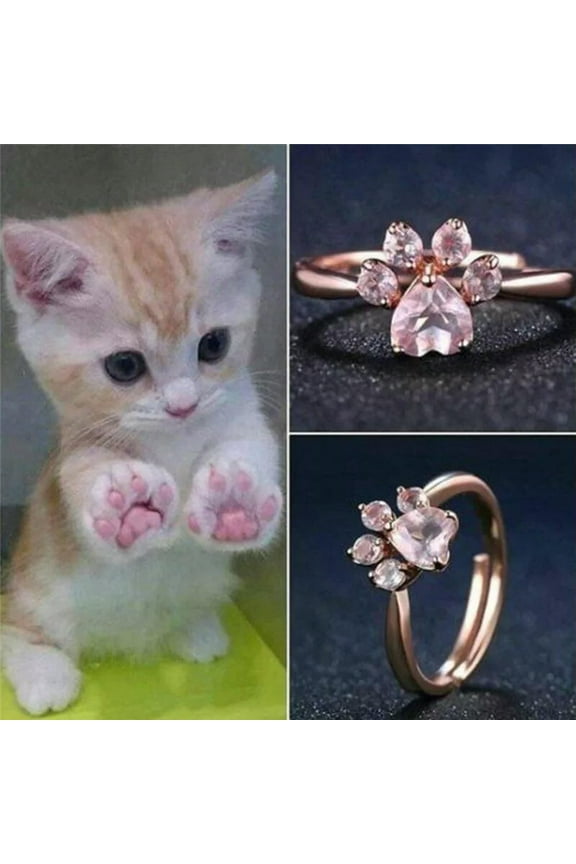 Cat Claw Opening Adjustable Ring Women Rose Gold Crystal Zircon Finger Ring WY4