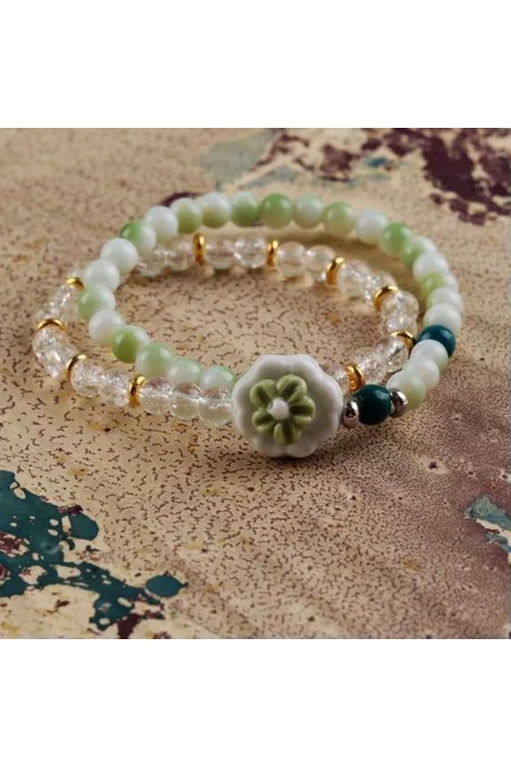 Ceramic Bracelet Natural Stone Crystal Flower Bead Bracelet Delicate Jewelry Unisex Gift-#6