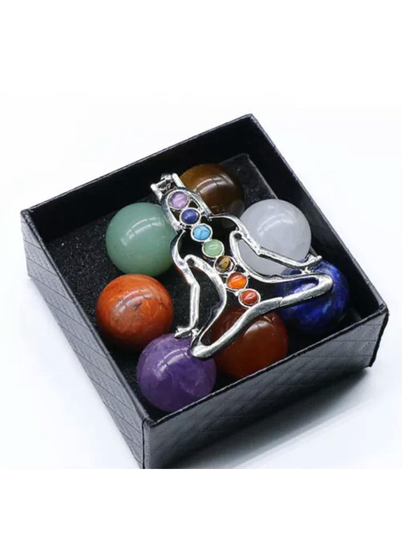 Chakela Seven Chakra Natural Energy Stone 20mm Ball Boxed Healing Crystal Stone-Set 3 (ball + Pendant + box)