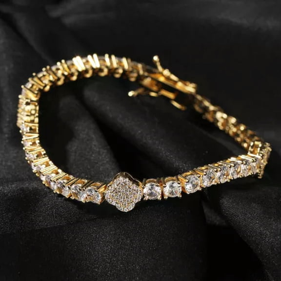 GKNET Charm Flower Tennis Chain Bracelet TopBling Cubic Zircon Lover Couple Jewelry-Gold-8 in