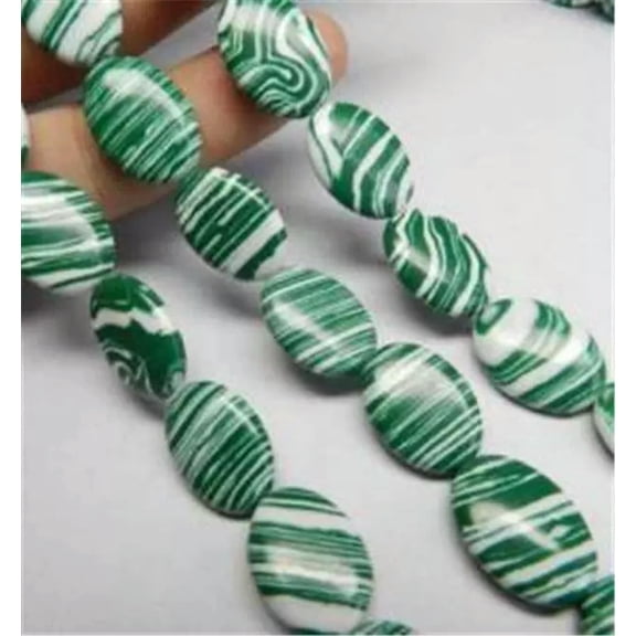 GKNET Charming!13X18MM Green Malachite Gemstone Flat Oval Loose Beads 15"