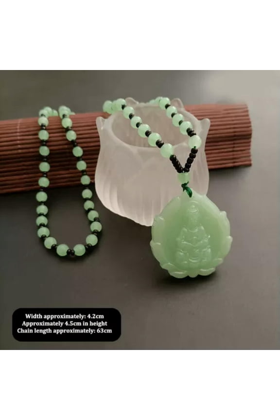 Chinese Style Green Jade Hand-Carved Guanyin Jade Pendant Amulet Lucky Jewel WY4-A2