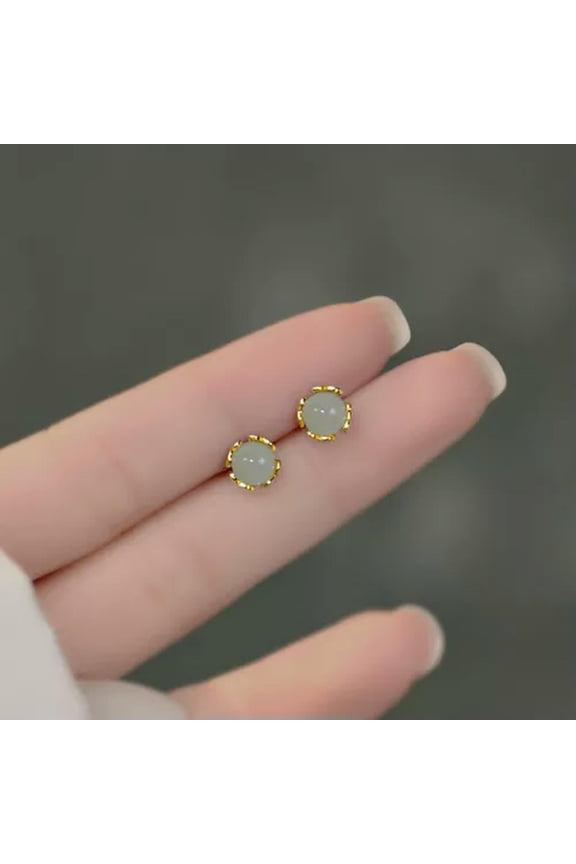 Chinese Style Retro Imitation Jade Small Stud Earrings Exquisite Delicate Jewelry Gif WY4-Gold-
