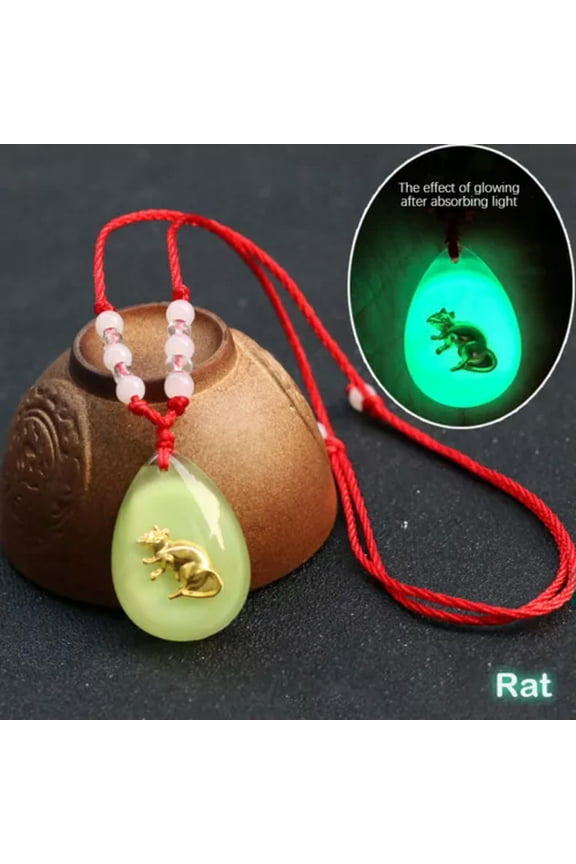 Chinese Zodiac Red Rop Pendant Necklace Luminous Beads Choker For Women -Rat