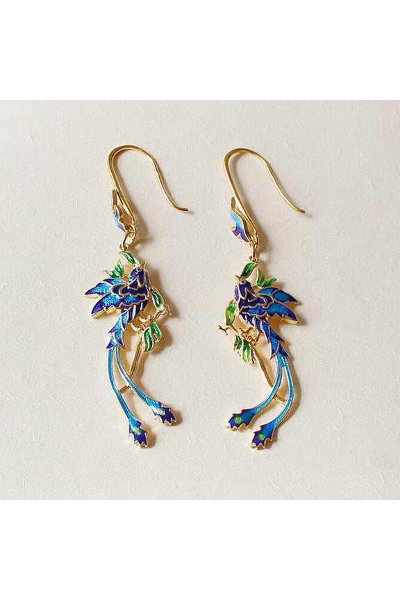 Chinoiserie Earrings Cloisonne Baking Blue Cheongsam Hanfu Accessories Earrings
