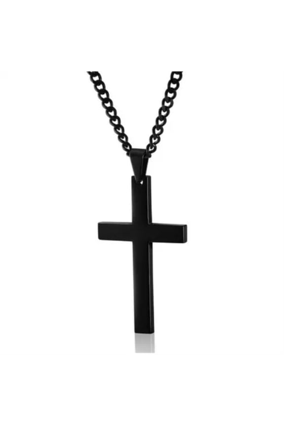 Christian Cross Necklace Jesus Single Titanium Stainless Steel Gold Silver Black-black