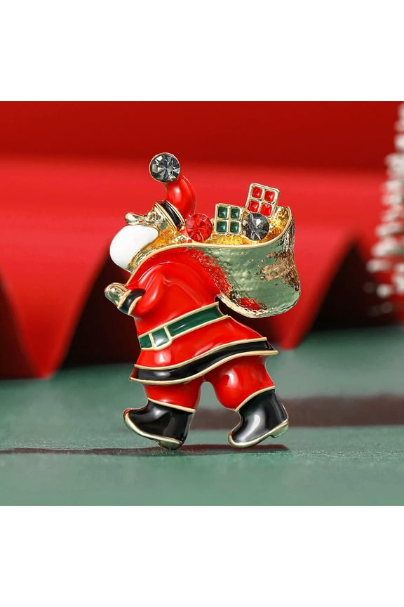 Christmas Brooch Santa Claus Rhinestones Encrusted Pin Holiday Decorations