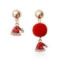 thumbnail image 1 of GKNET Christmas Earrings Cute Tree Bell Snowflake Pin/Ear Cuff Stud Earring Xmas Decor-Hat red hair ball, 1 of 6