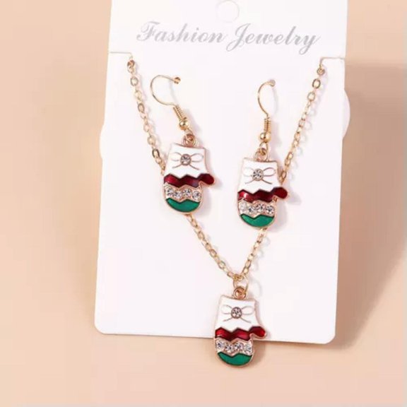GKNET Christmas Gold Plated Christmas Tree Earrings Necklace Set Delicate Jewelry Women Gift-Christmas Gloves
