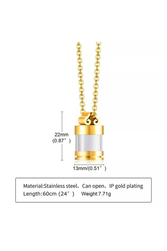 Clear Hollow Fillable Glass Tube Necklaces for Women Men Urn Memorial Pendan WY4-Gold-
