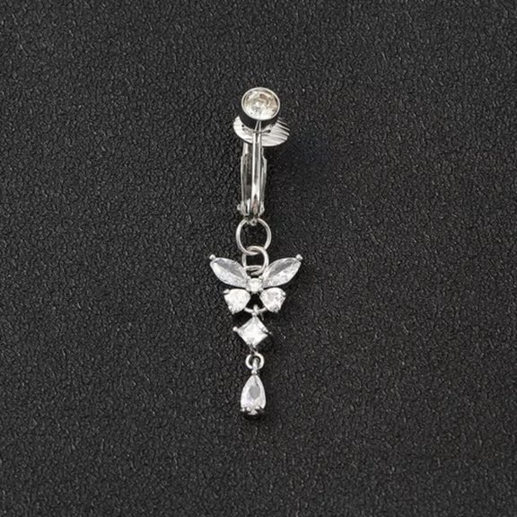 GKNET Clip On Belly Button Ring Butterfly Shape Fake Belly Navel Piercing Body Jewelry-Silver