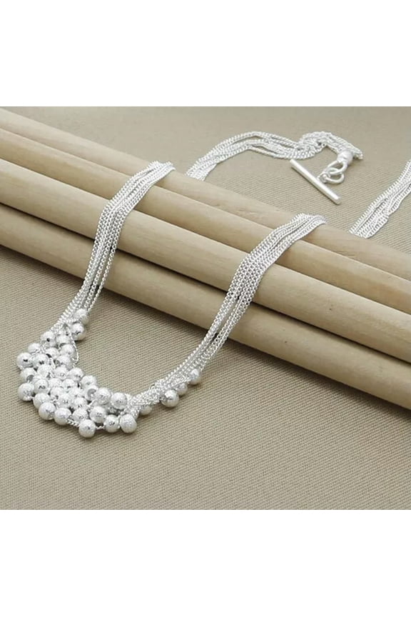 Coastal Beauty New Design 925 Sterling Silver Six Line Sand Bead Necklace Chain