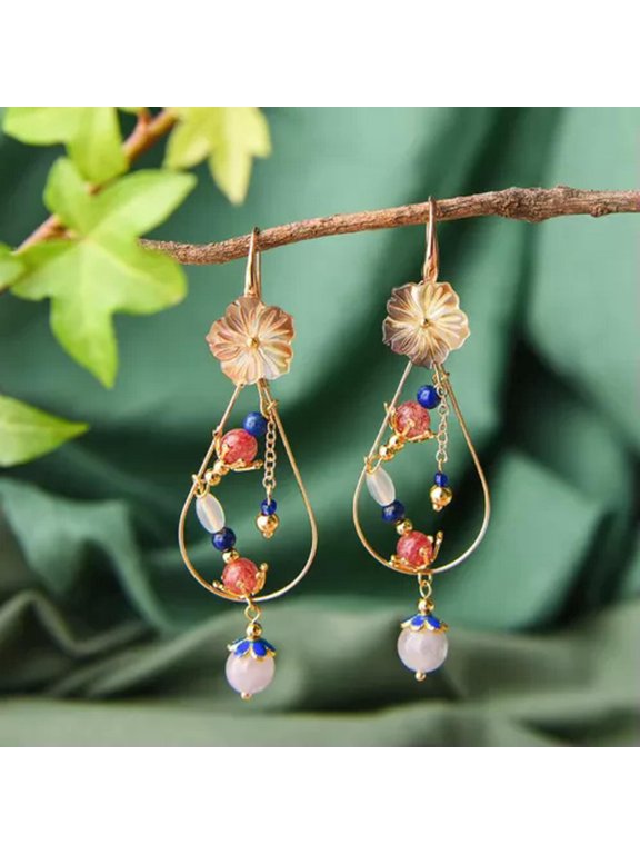 Collection Dangle Earrings Vintage Earrings Ethnic Earrings Copper Jewelry-Shell Agate