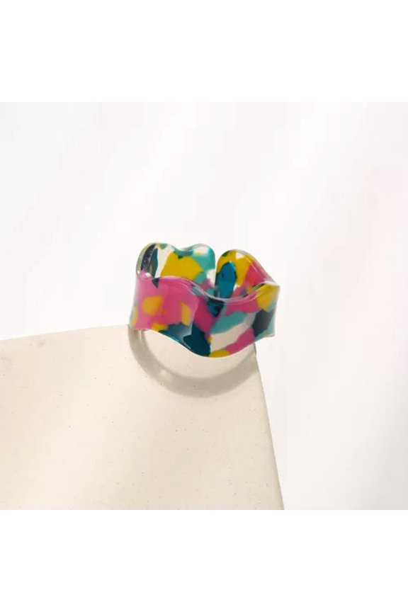 Colorful Geometric Delicate Jewelry Irregular Acrylic Ring Wave Open Ring Finger Ring-Pink 1-Resizable