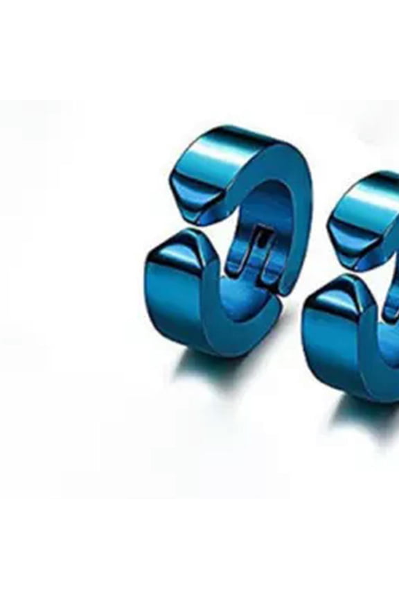 Colorful Non Piercing Magnet Earrings Stainless Steel Charm Hoop Earrings Set-Blue