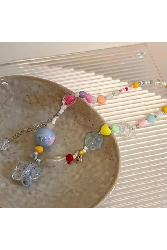 Colorful Resin Bead Necklace Sweet Choker Candy Color Clavicle Chain Delicate Jewelry }-clear
