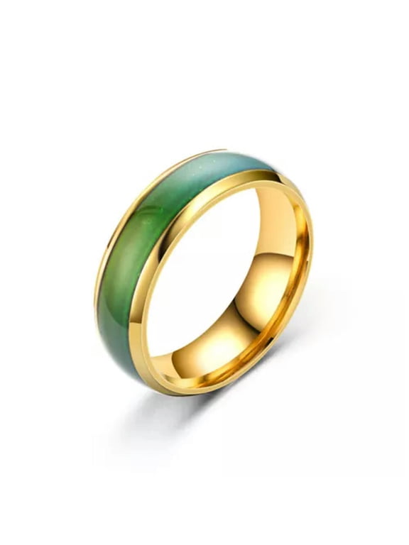 Colour Changing Mood Ring Stainless Steel Ring Mens Women Band 6mm Rose Golden-golden-8