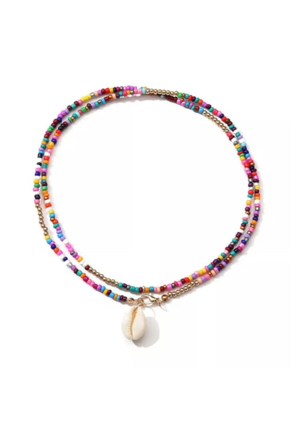 Colourful Beads Shellfish Chain Choker Sea Shell Necklace Trendy Y2k Boho Beach-multicolor