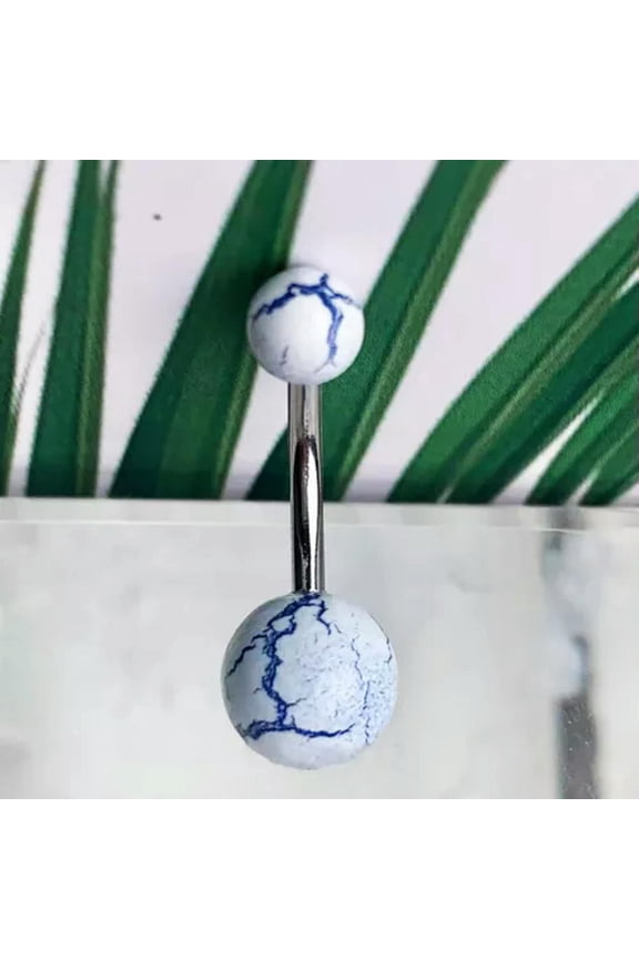 Cool Girl Acrylic Colorful Crackle Belly Button Stud Navel Ring Body Piercing-Deep Blue