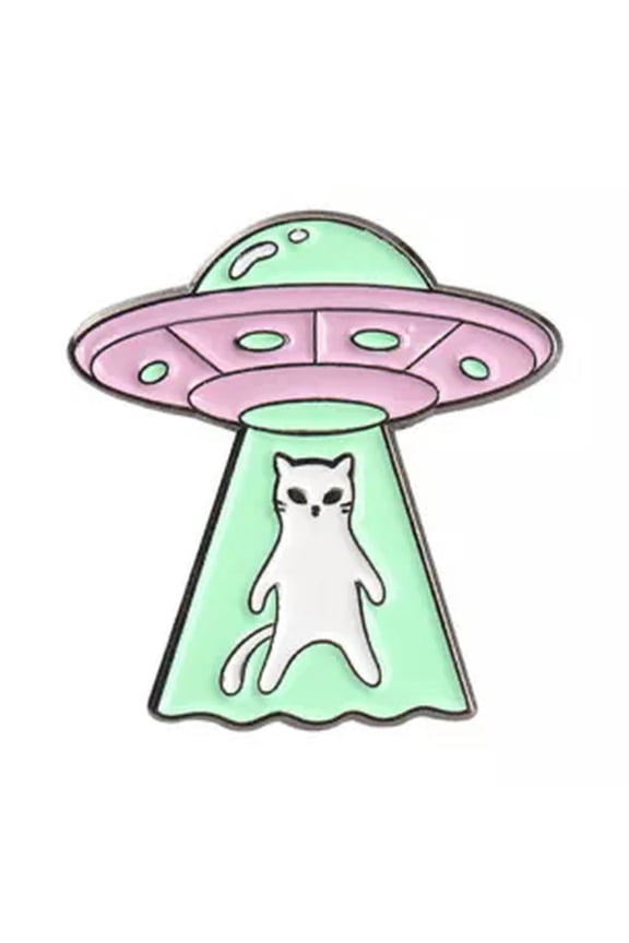 Creative Cartoon Spaceship Brooch Funny Alien Cat Backpack Enamel Pin Badge Gift-1