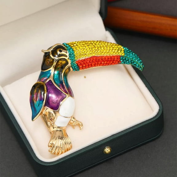 GKNET Creative Rhinestone Large Beaked Parrot Brooch Vintage Enamel Coat Bird Pin